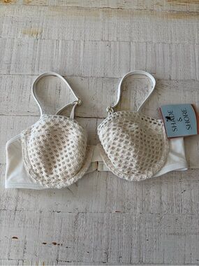 Shade & Shore Crochet Bikini Top NWT size 32 B Cream Underwire Boho Swimsuit